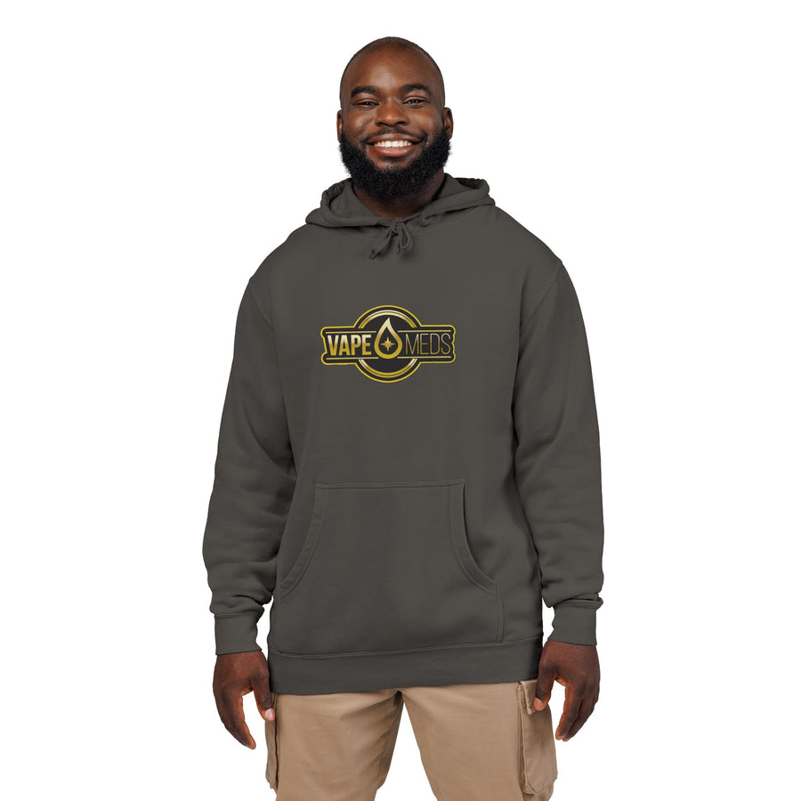 Vintage Badge Hoodie — "Tape Drops" Graphic Pigment-Dyed Sweatshirt